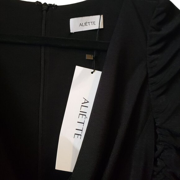 Aliette Black Ruched Bodycon Mini Dress Long Sleeve Stretchy Glam Chic Cocktail - Picture 5 of 13